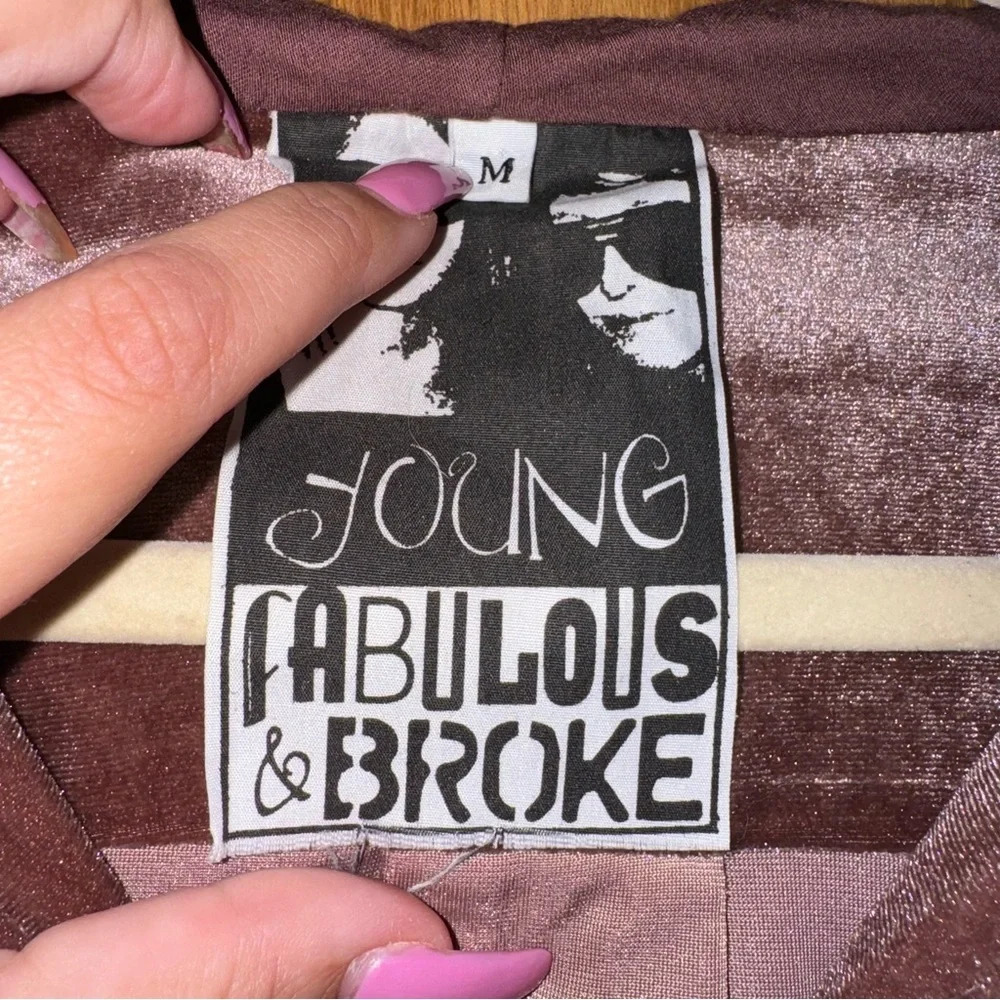 YOUNG FABULOUS & BROKE Fritzy Velvet Velour Zip Up Cropped Hoodie Sweatshirt M - Picture 13 of 15